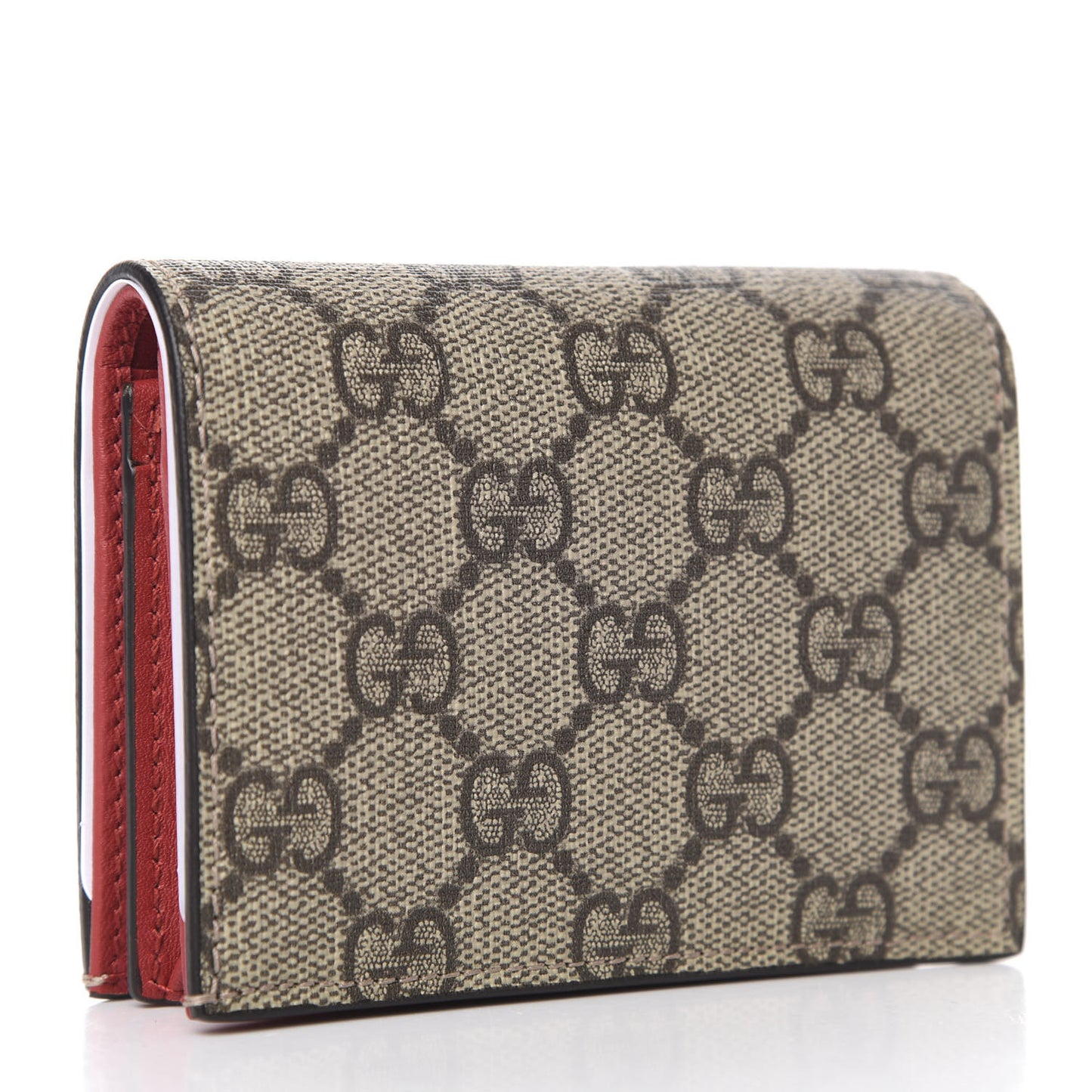 GG Supreme Monogram Bosco Patch Card Case Wallet Beige Malva Hibiscus Red