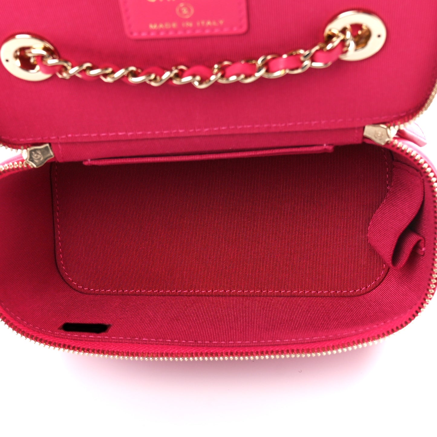 Lambskin Quilted Trendy Small Vanity Case With Chain Dark Pink