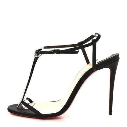 Christian Louboutin Satin Crepe Strass T Cab 100 T-Strap Sandals 38 Black 1 of 7
