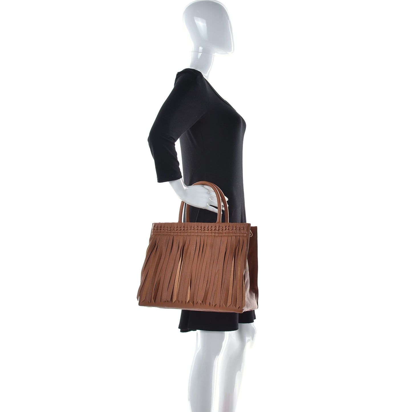 Calfskin Fringe Emma Tote Bag Cognac