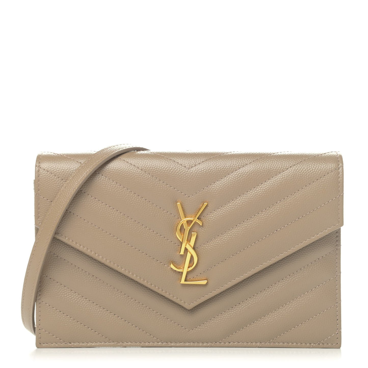 Grain De Poudre Matelasse Chevron Monogram Envelope Chain Wallet Taupe