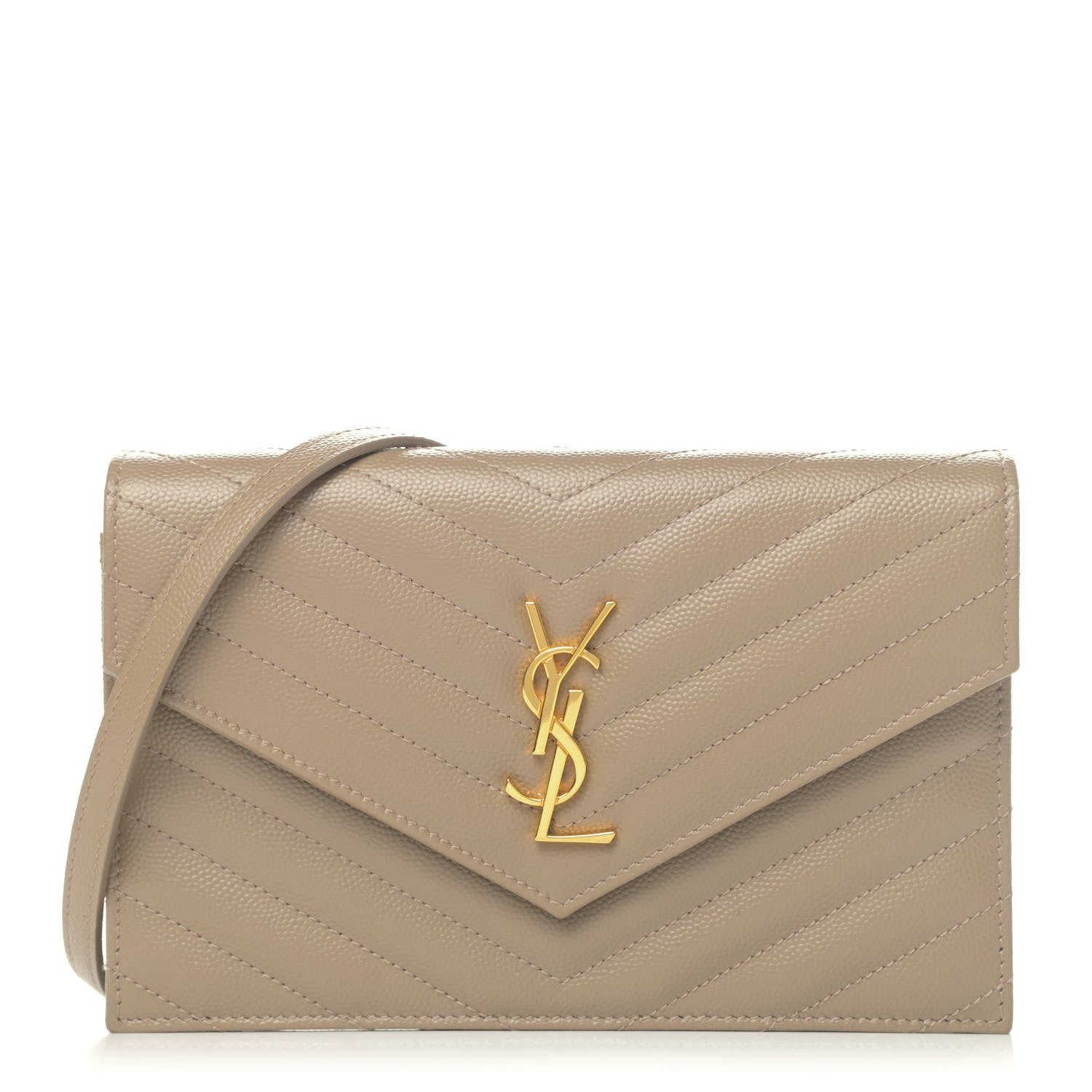 Saint Laurent Grain De Poudre Matelasse Chevron Monogram Envelope Chain Wallet Taupe 1 of 4