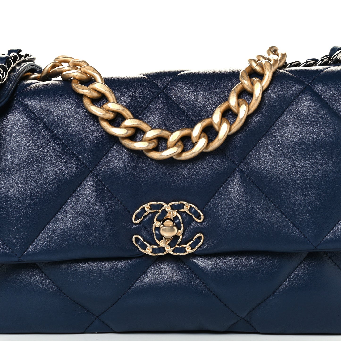 Lambskin Quilted Large Chanel 19 Flap Navy Blue
