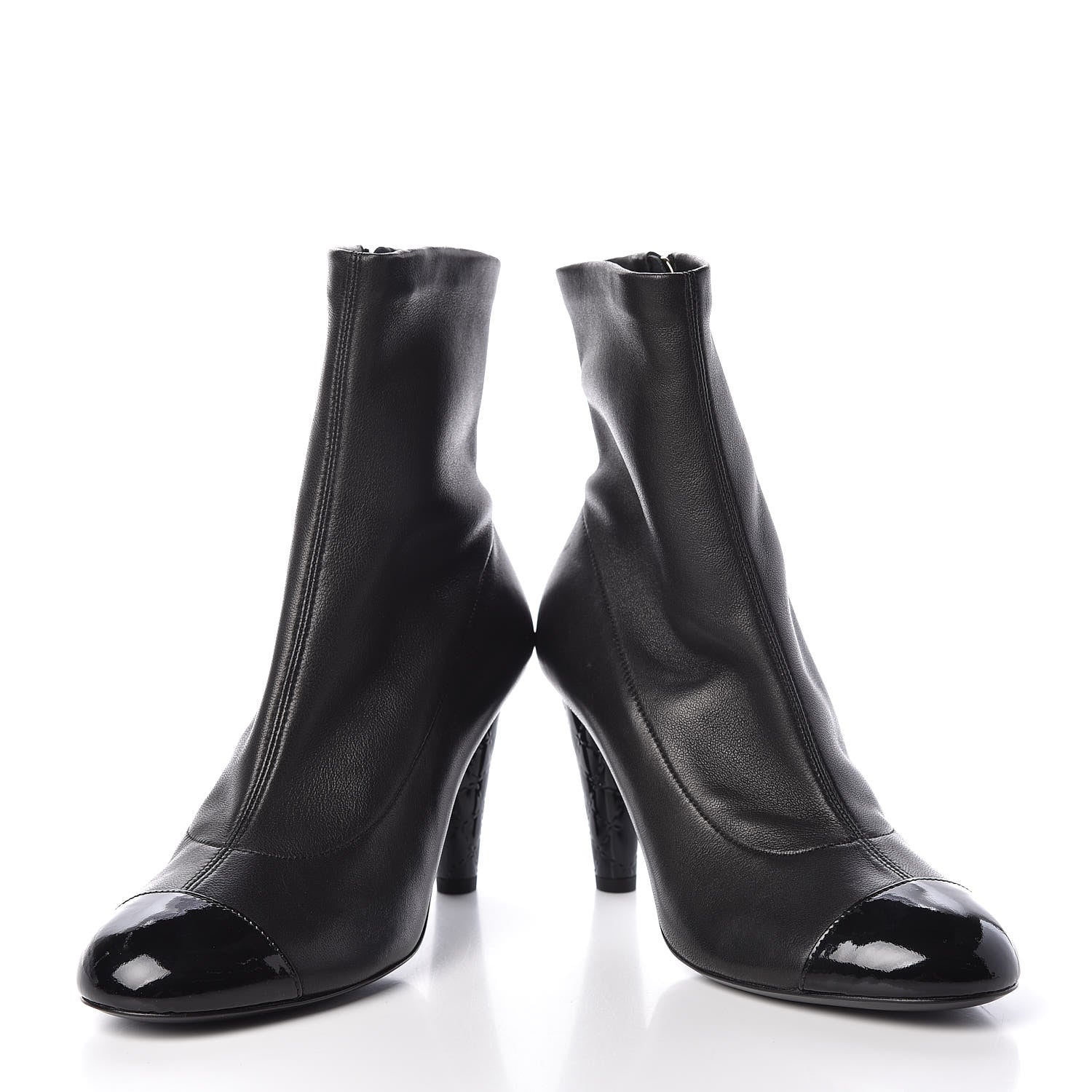 Chanel Lambskin Patent Cap Toe Ankle Boots 37.5 Black 6 of 9