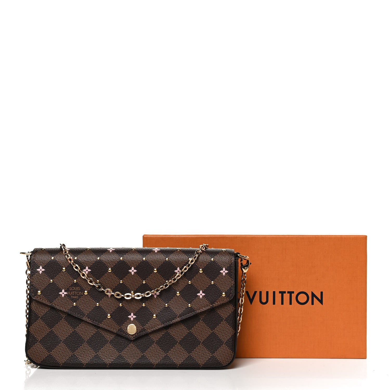 Louis Vuitton Damier Ebene Studded Pochette Felicie Chain Wallet 12 of 12