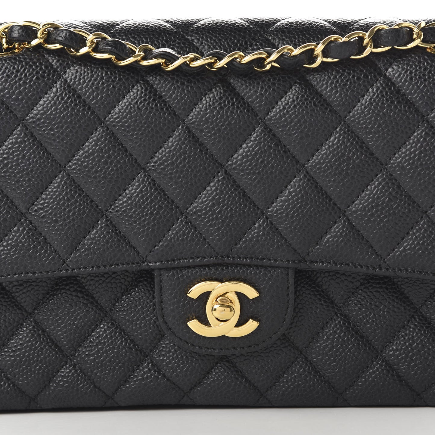 Caviar Quilted Medium Double Flap Black