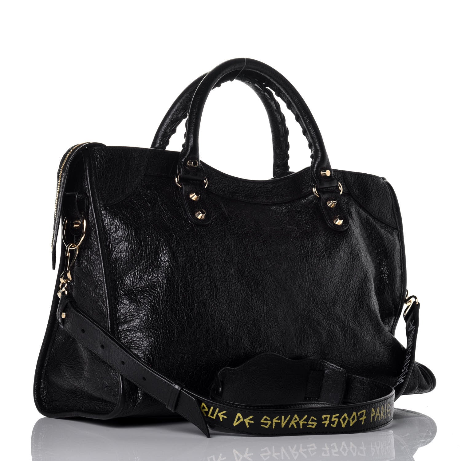 Balenciaga Agneau Classic Gold Hardware City Graffiti Logo Strap Black 4 of 9