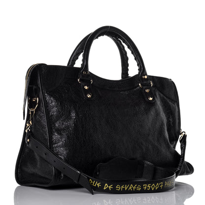 Balenciaga Agneau Classic Gold Hardware City Graffiti Logo Strap Black 4 of 9