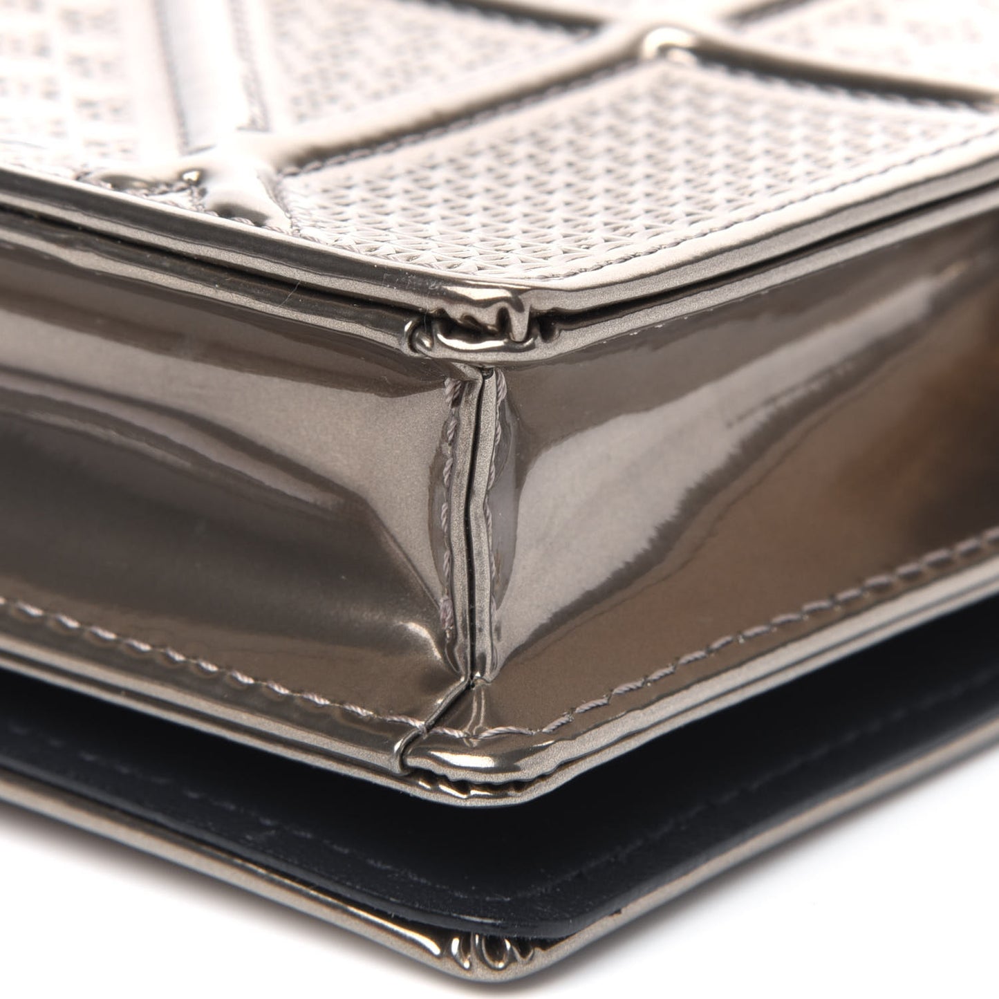 Metallic Patent Micro-Cannage Diorama Wallet on Chain Pouch Gold