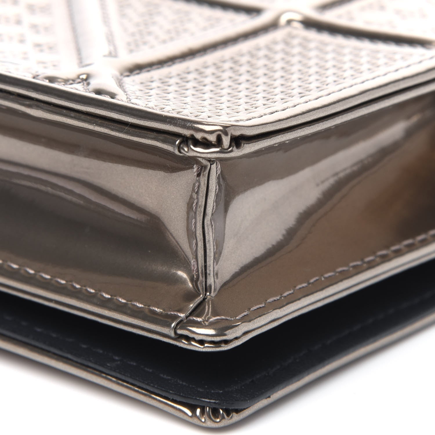 Christian Dior Metallic Patent Micro-Cannage Diorama Wallet on Chain Pouch Gold 19 of 20