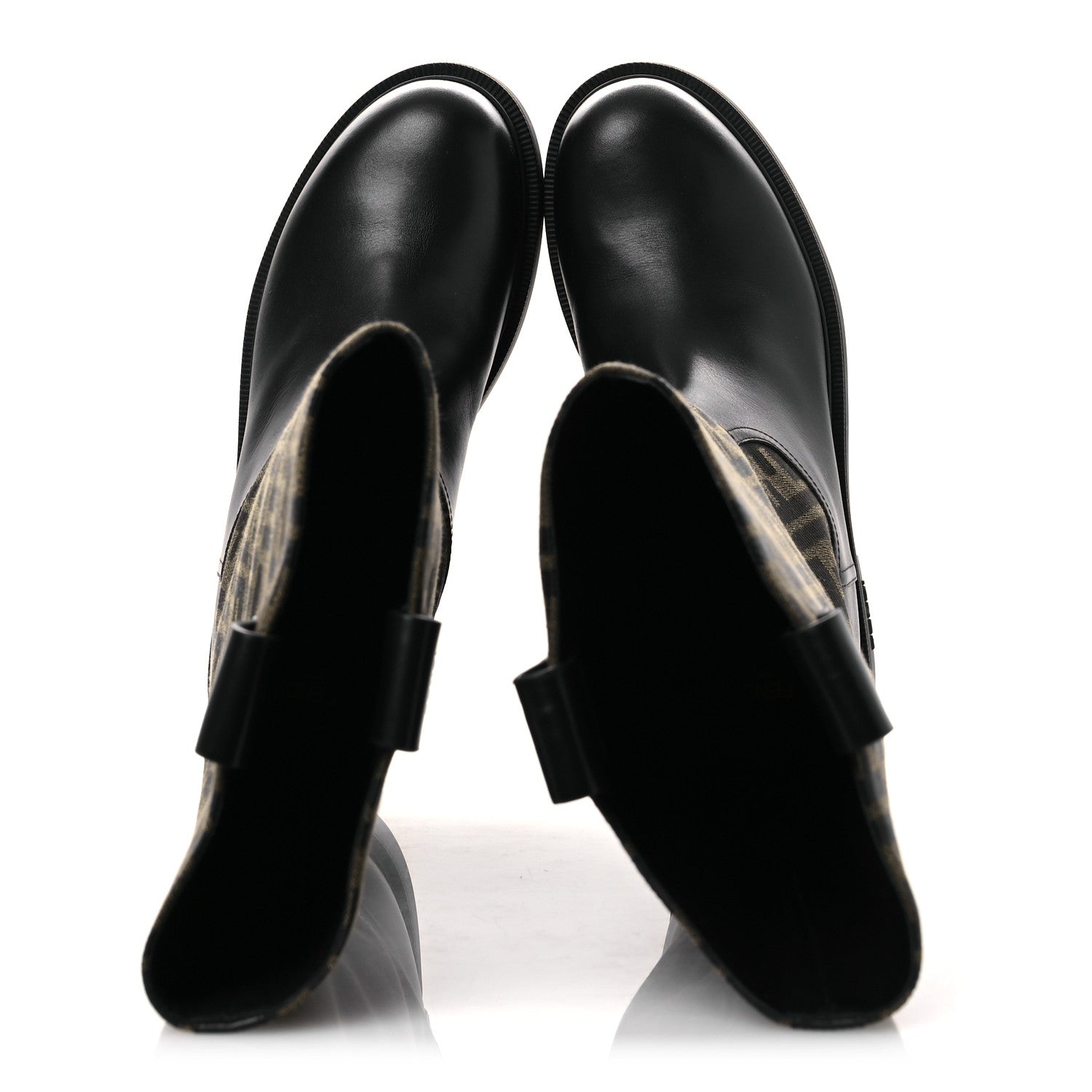 Fendi Zucca Calfskin Flip Boots 41 Brown Black 2 of 12