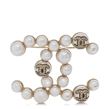 Chanel Metal Crystal Pearl CC Brooch Gold 1 of 4