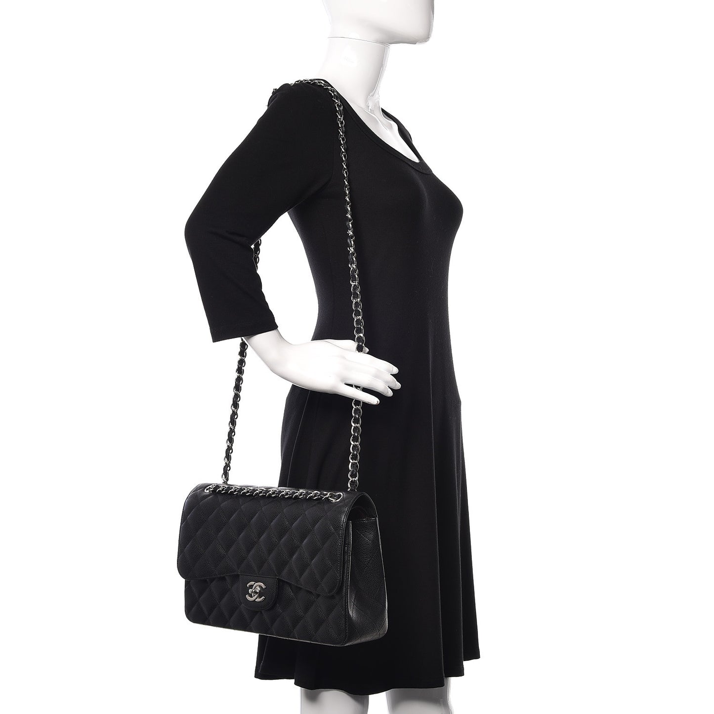Caviar Quilted Jumbo Double Flap Black