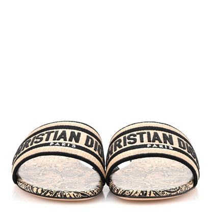 Christian Dior Straw Embroidered Dway Flat Slide Sandals 41 Natural Black 3 of 10