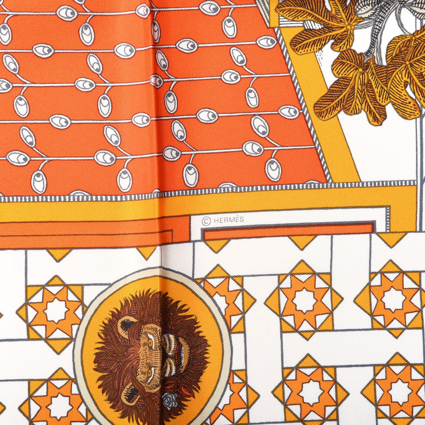 Silk La Danse Des Amazones Scarf 90 Orange Brun White