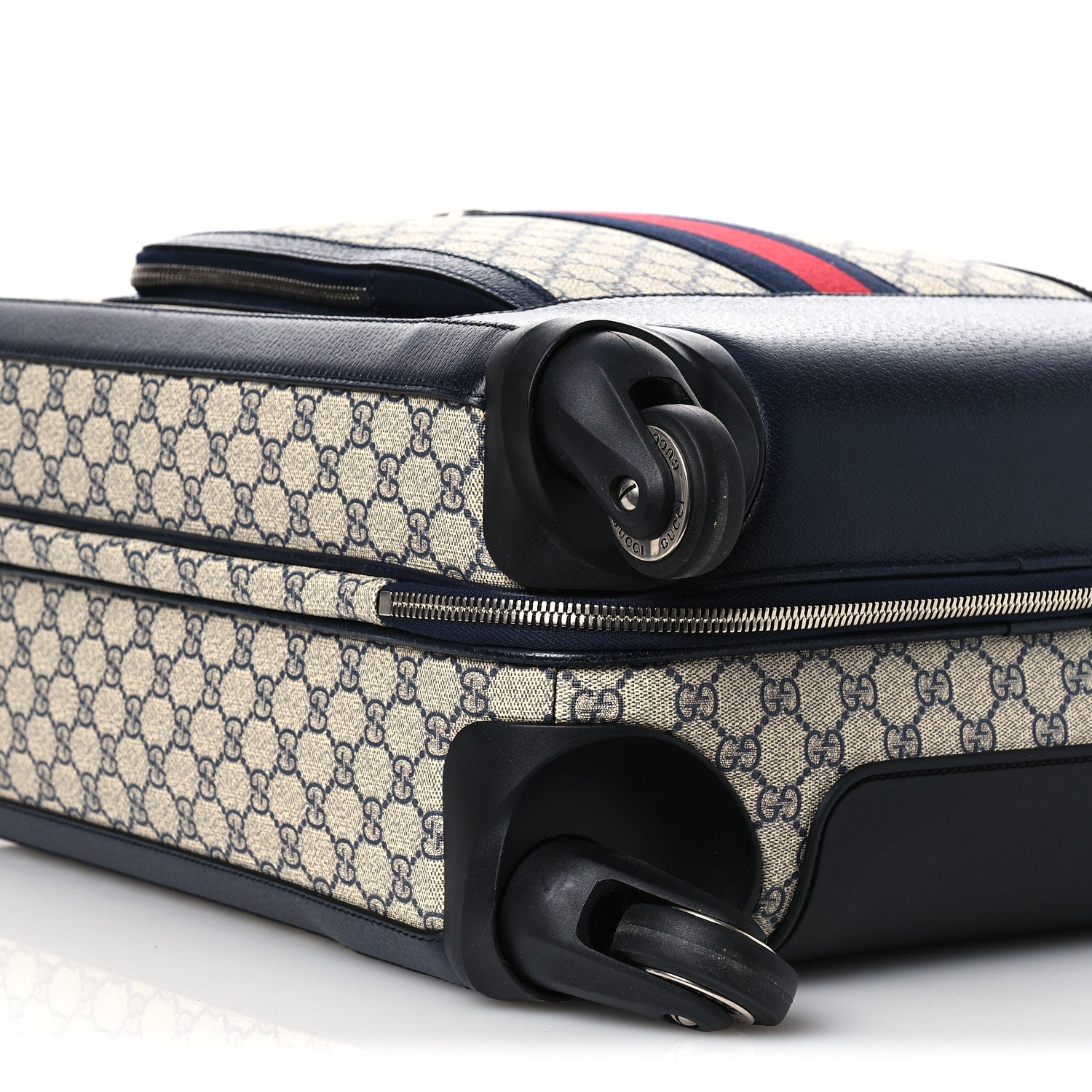 Gucci GG Supreme Monogram Textured Dollar Calfskin Web Small Savoy Cabin Trolley Beige Blue 8 of 9