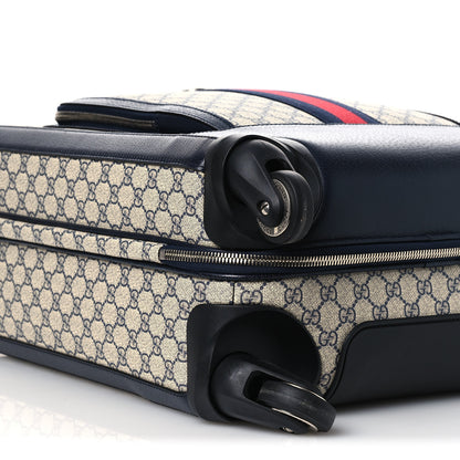 Gucci GG Supreme Monogram Textured Dollar Calfskin Web Small Savoy Cabin Trolley Beige Blue 8 of 9