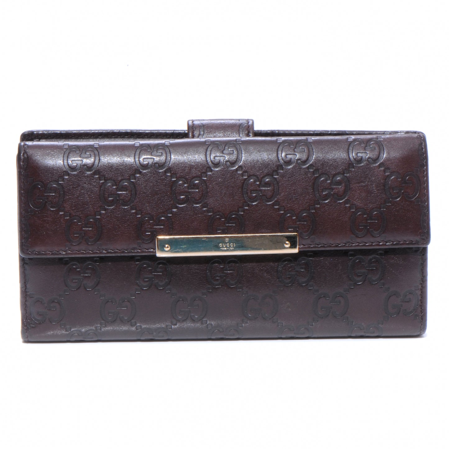 Guccissima Margaux Calfskin Metal Bar Continental Flap Wallet Chocolate