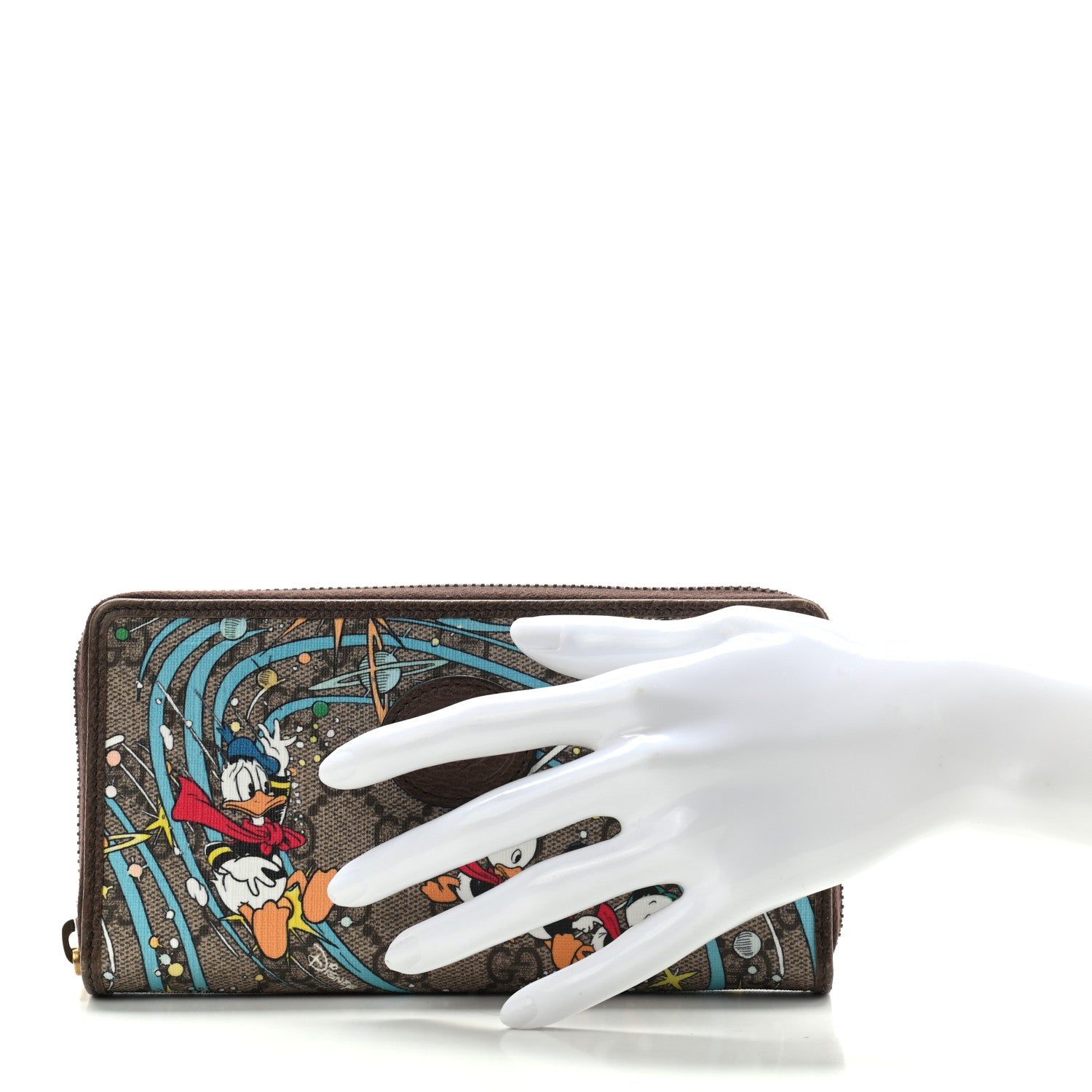 Gucci X DISNEY GG Supreme Monogram Donald Duck Zip Around Wallet Beige Multicolor New Acero 2 of 7