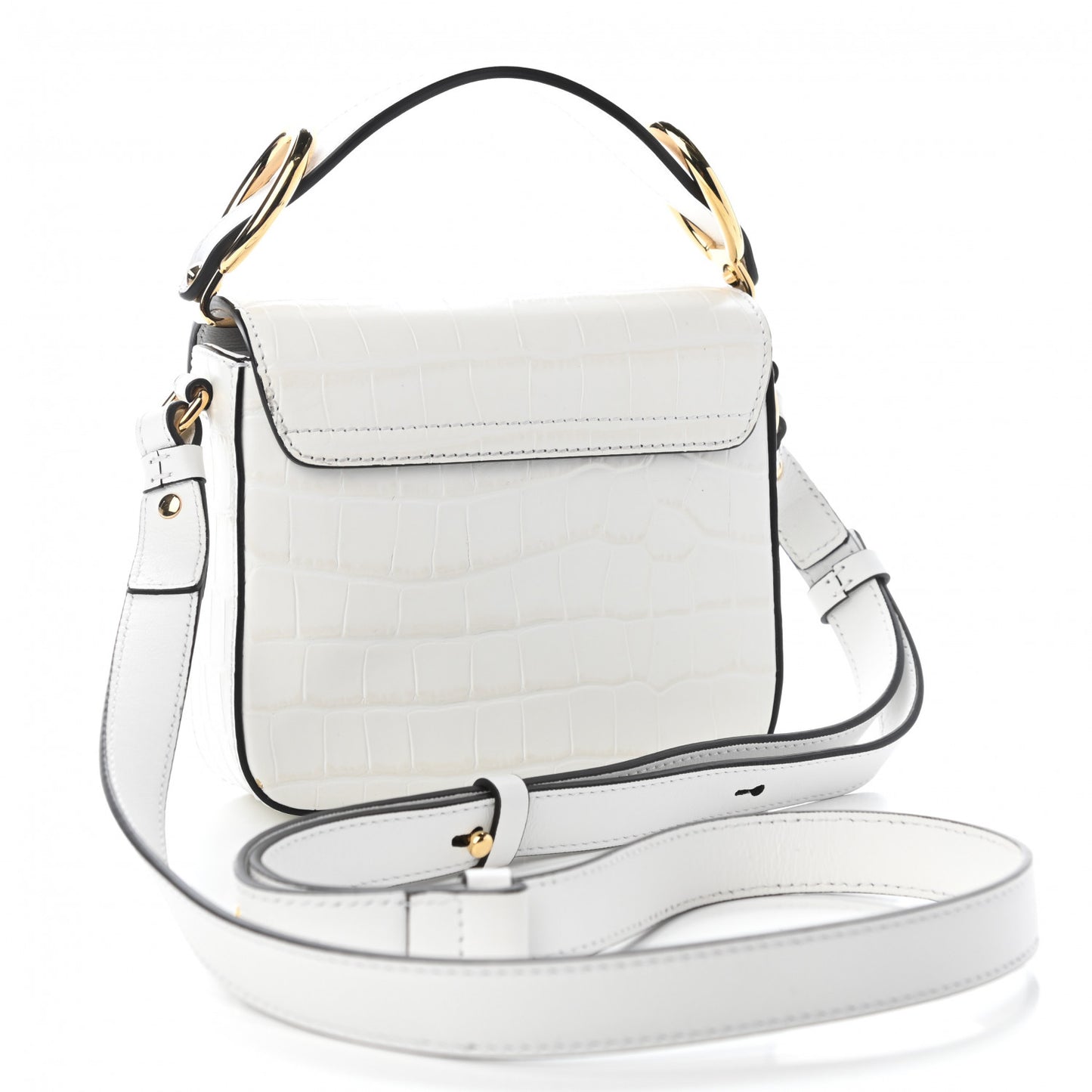Calfskin Crocodile Embossed Mini C Double Carry Brilliant White