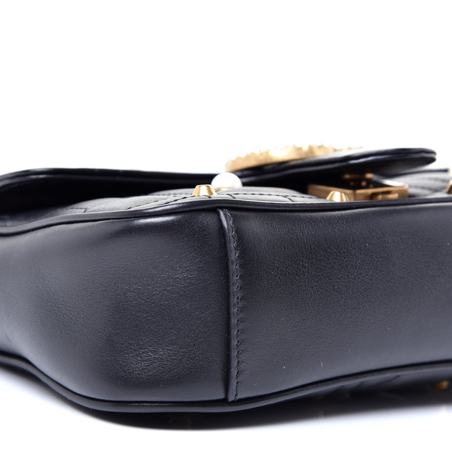 Calfskin Matelasse Studded Mini Pearly GG Marmont Shoulder Bag Black