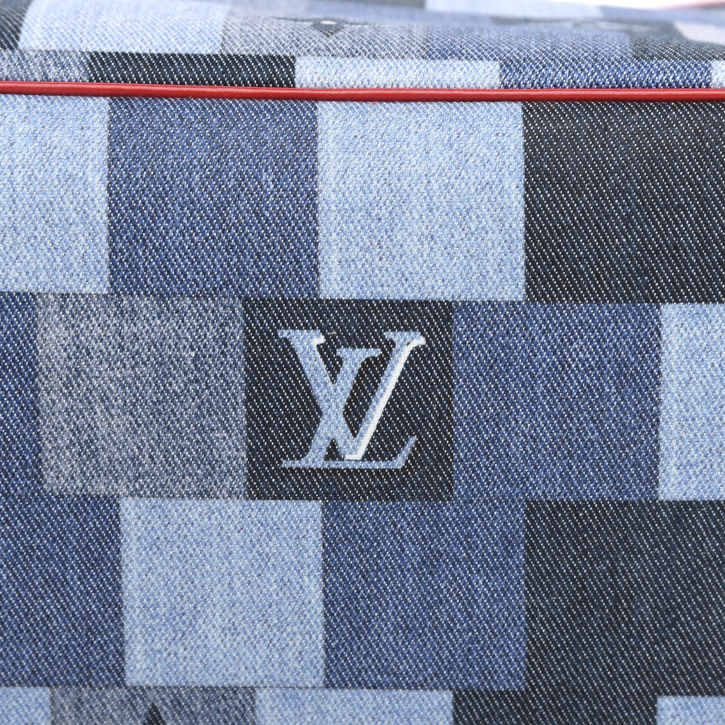Denim Damier Monogram Patchwork Neverfull Blue Rouge