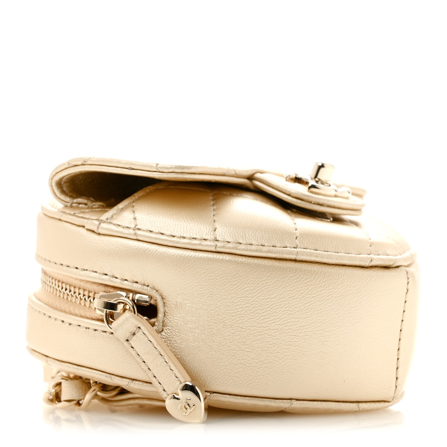 Chanel Metallic Lambskin Quilted CC In Love Heart Waist Belt Bag With Chain Gold 9 of 13