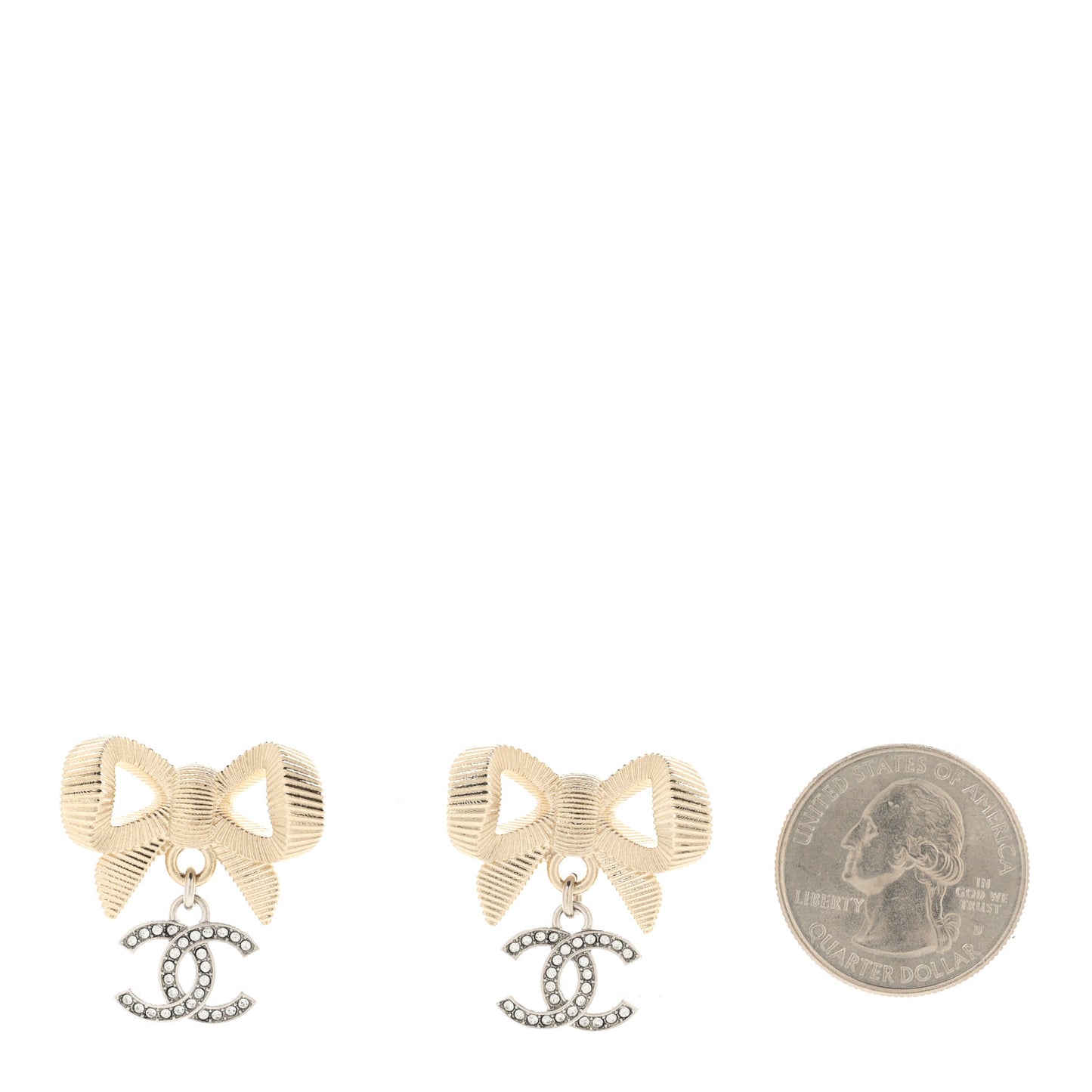 Metal Crystal CC Bow Earrings Gold Silver