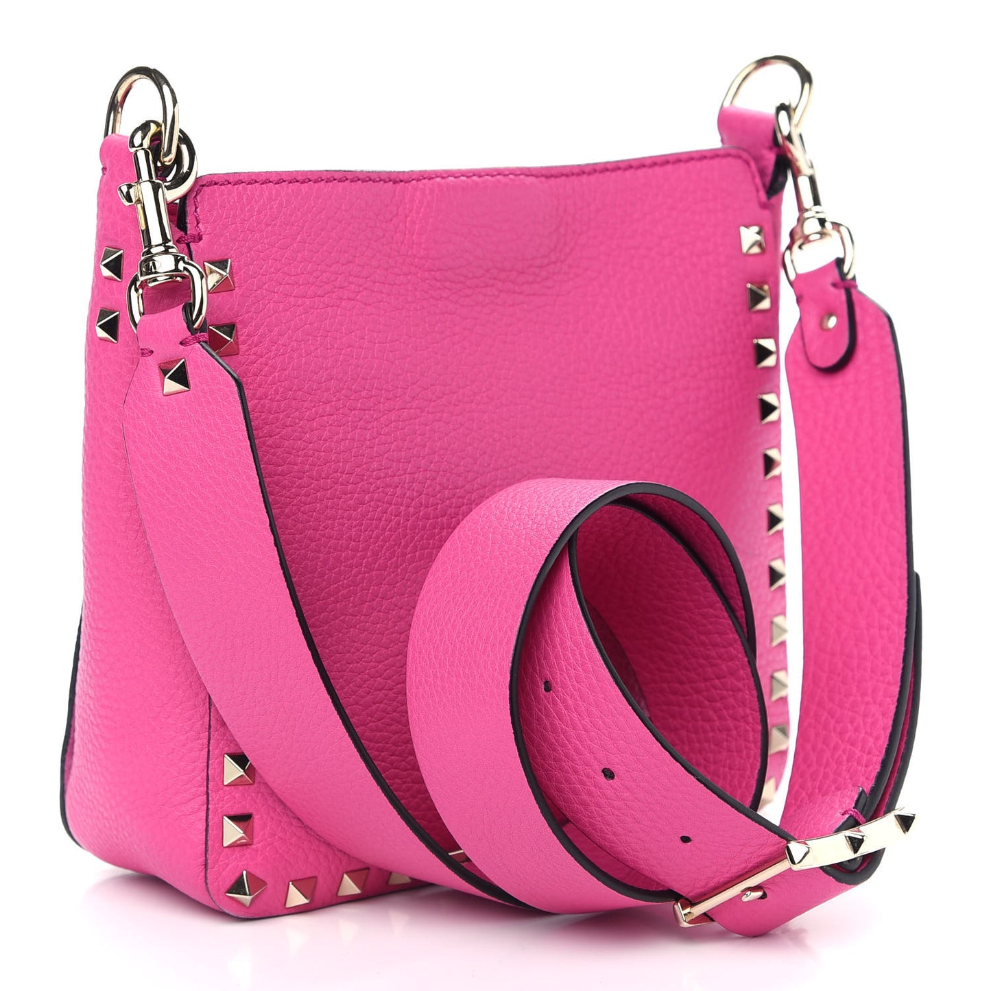 Pebbled Calfskin Mini Rockstud Flip-Lock Messenger Bag Pink Orchid