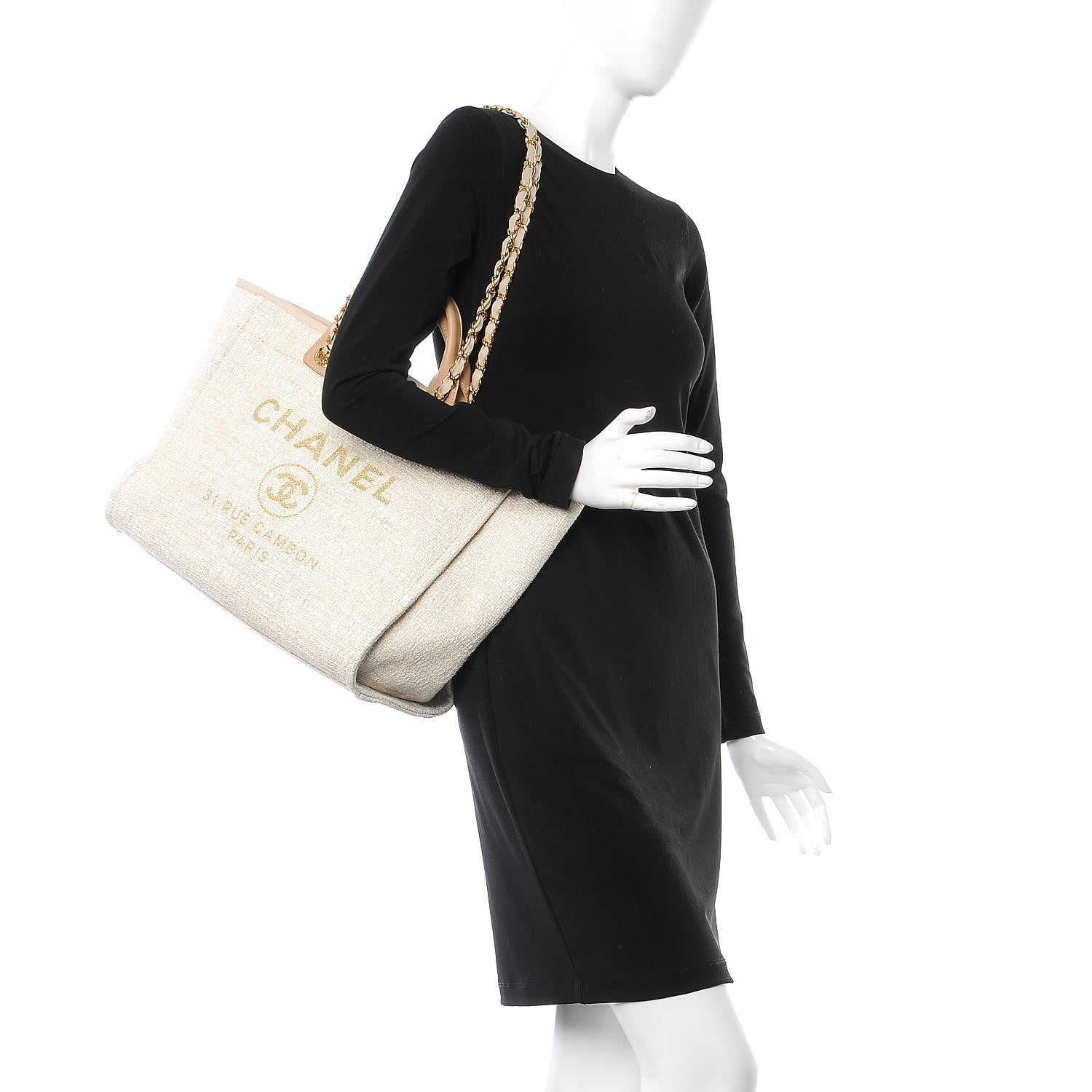 Chanel Canvas Large Deauville Tote Light Beige 2 of 12