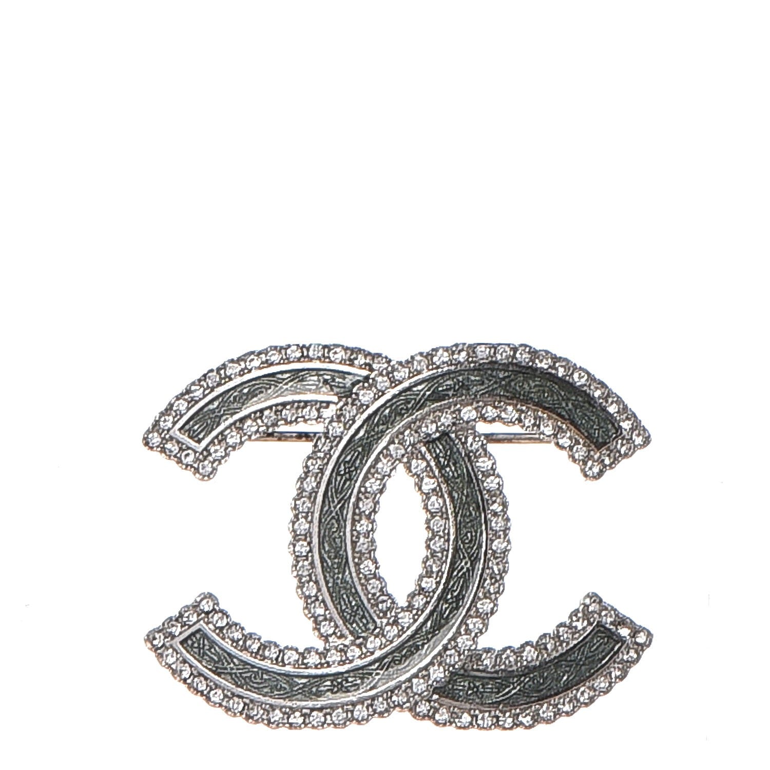 Chanel Crystal Glass CC Brooch Silver 1 of 4