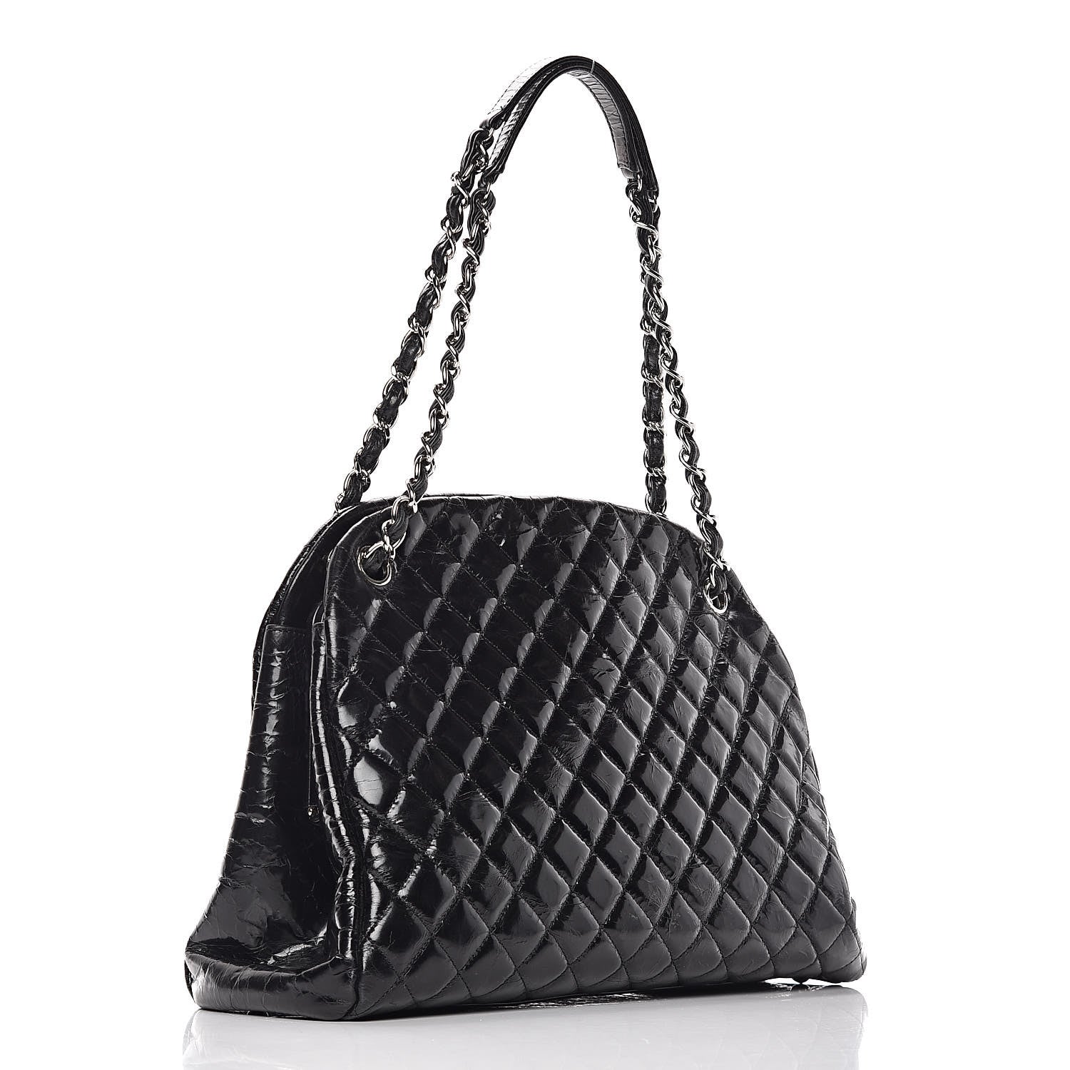Chanel Glazed Calfskin Quilted Large Just Mademoiselle Bowling Bag Black 3 of 10