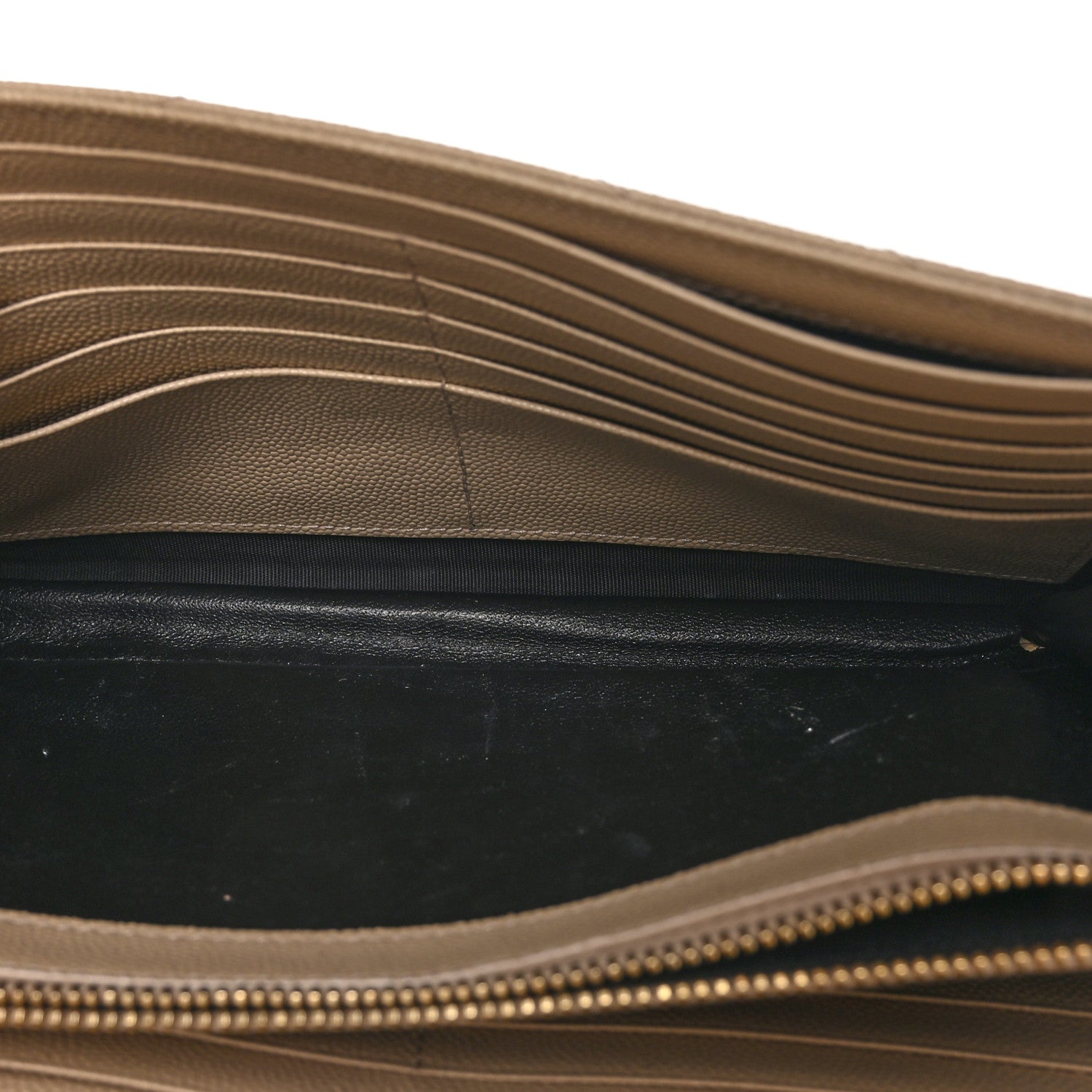 Saint Laurent Grain De Poudre Matelasse Chevron Monogram Chain Wallet Dark Latte 6 of 13