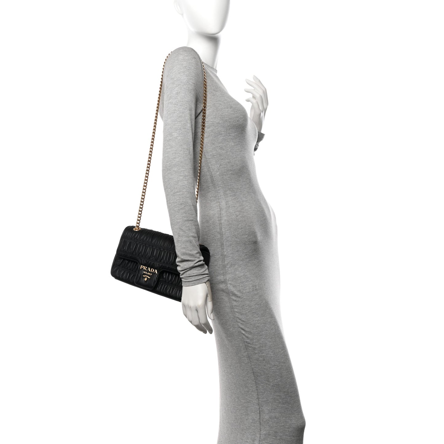 Nappa Gaufre Medium Chain Flap Shoulder Bag Black