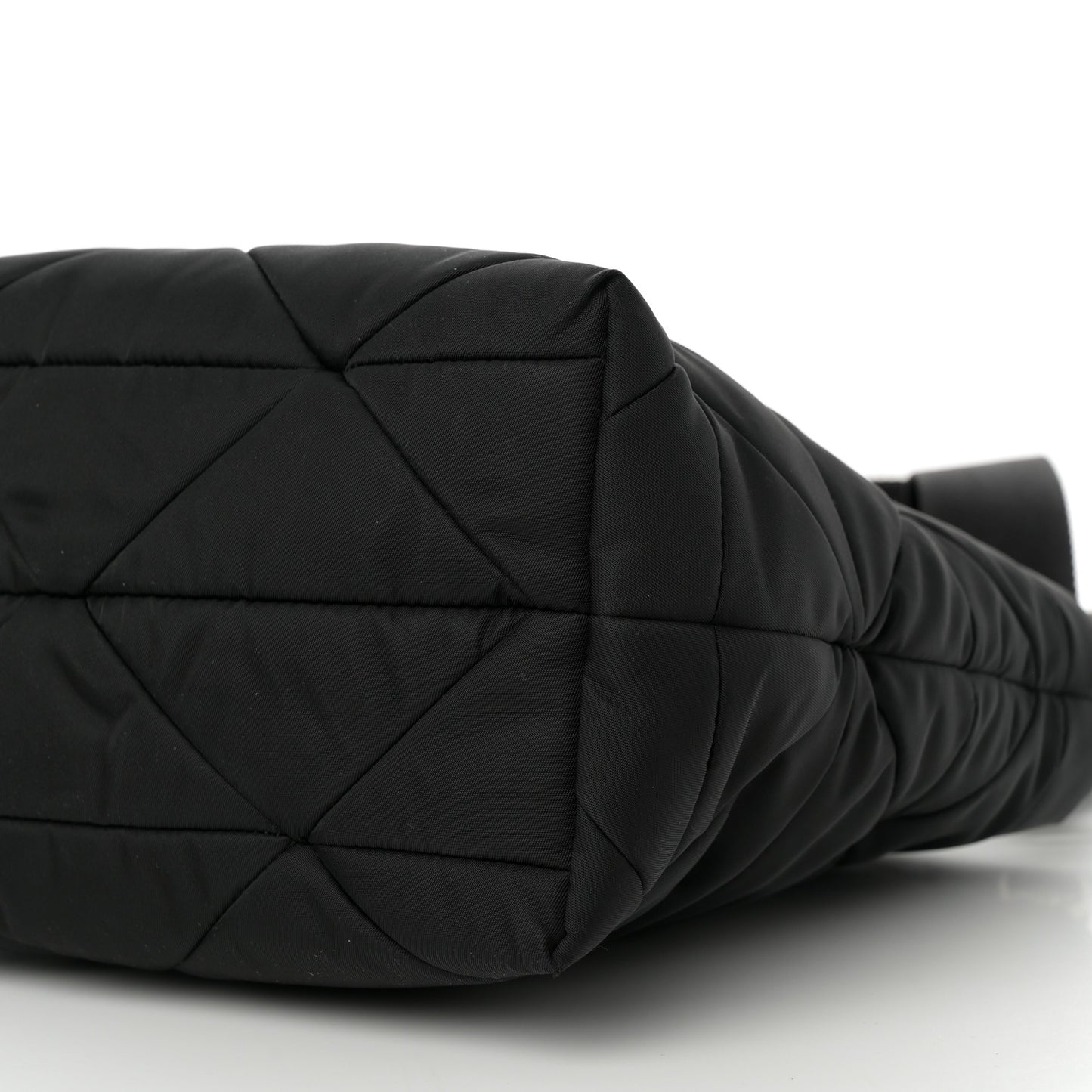 Re-Nylon Nappa Triangle Quilted Padded Double Handled Zip Pocket Tote Black