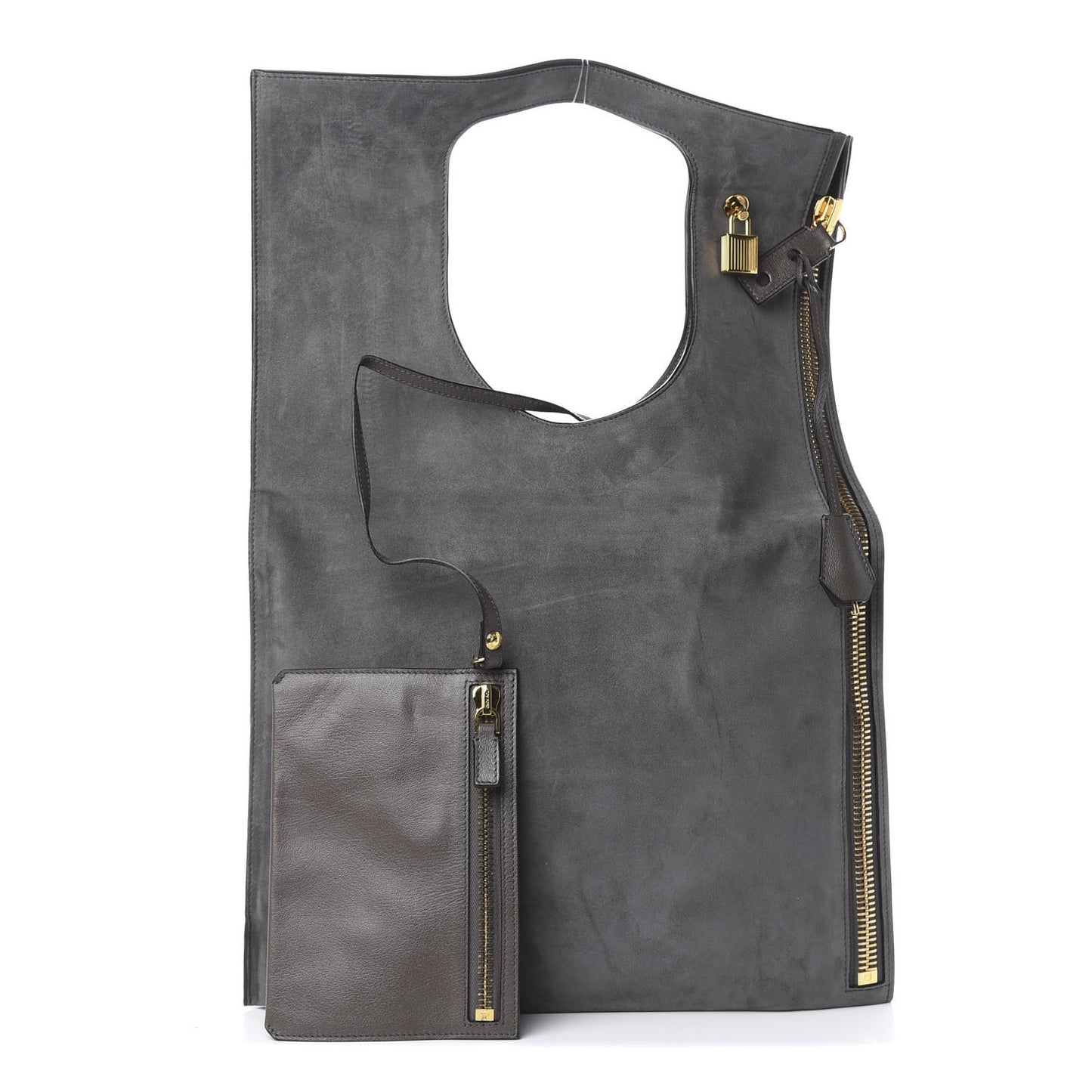 Suede Large Alix Padlock Zip Shoulder Bag Grey