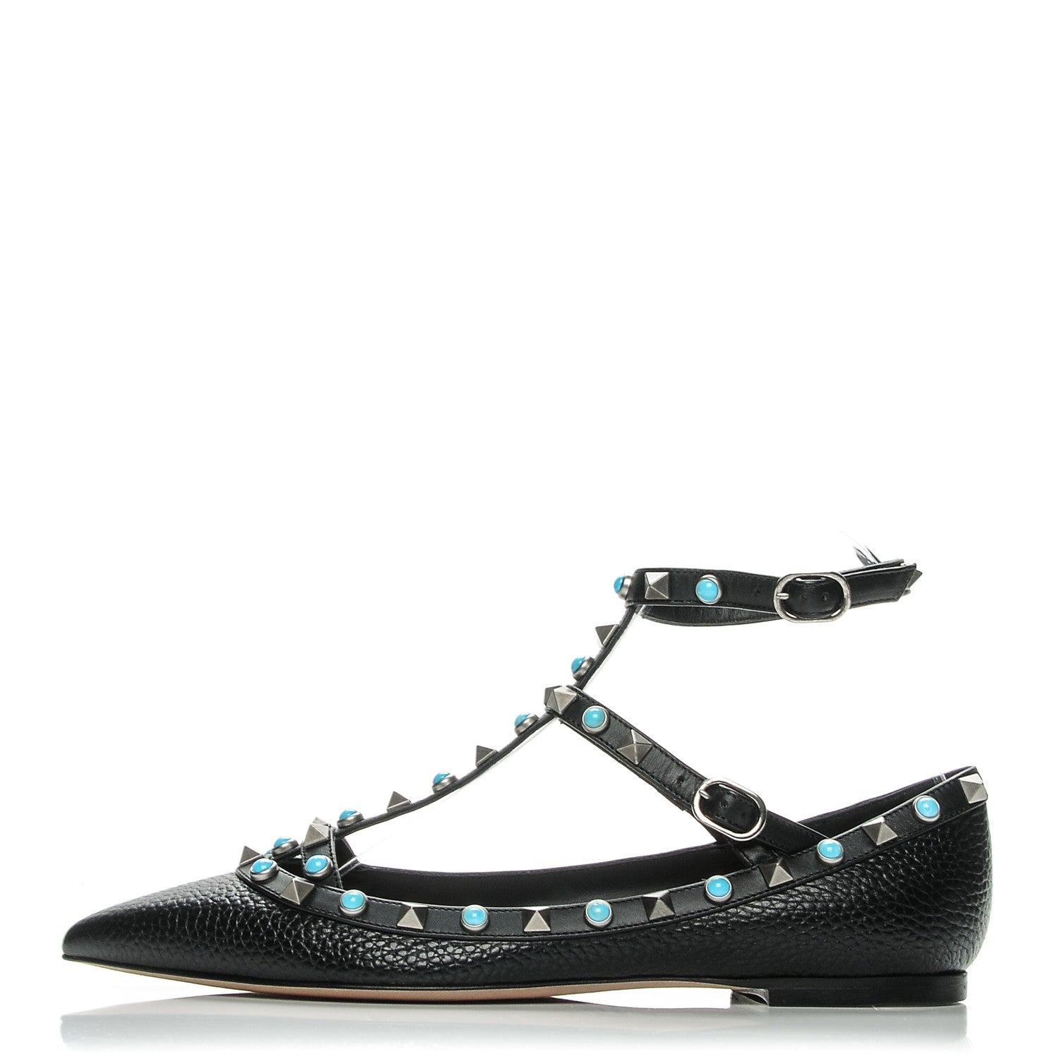 Valentino Garavani Pebbled Calfskin Rockstud Rolling Cage Ballerina Flats 37 Black 1 of 6