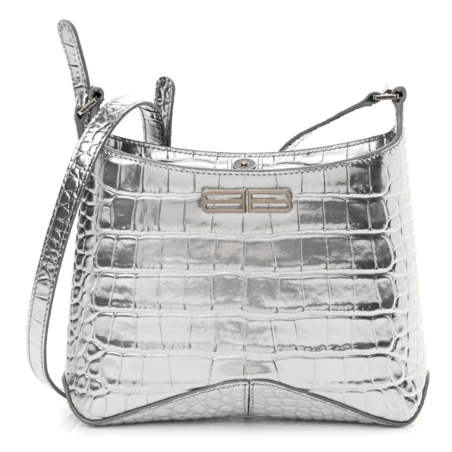 Metallic Super Supple Calfskin Crocodile Embossed Small XX Bag Silver