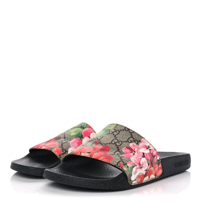 Gucci GG Supreme Monogram Blooms Slide Sandals 37 Beige Multicolor 3 of 9