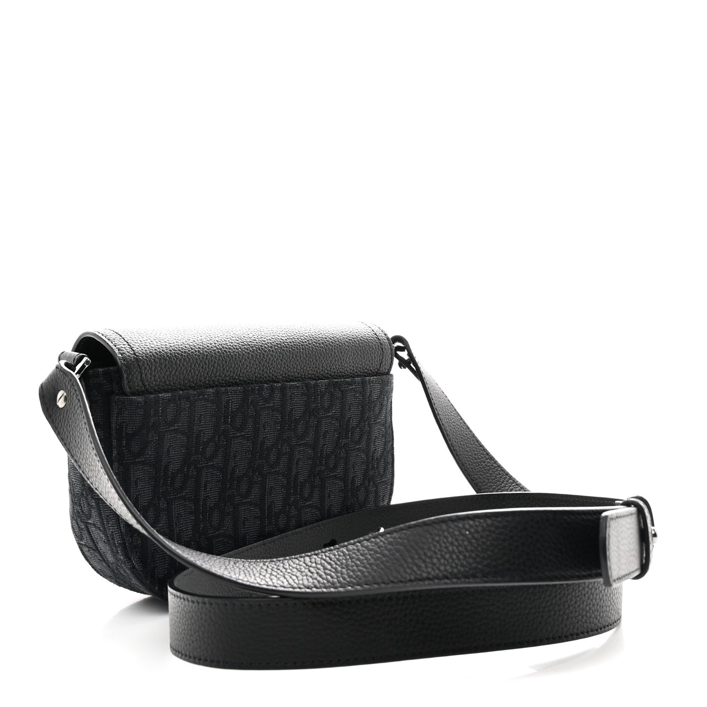 Oblique Jacquard Grained Calfskin Mini Saddle Messenger Bag With Flap Black