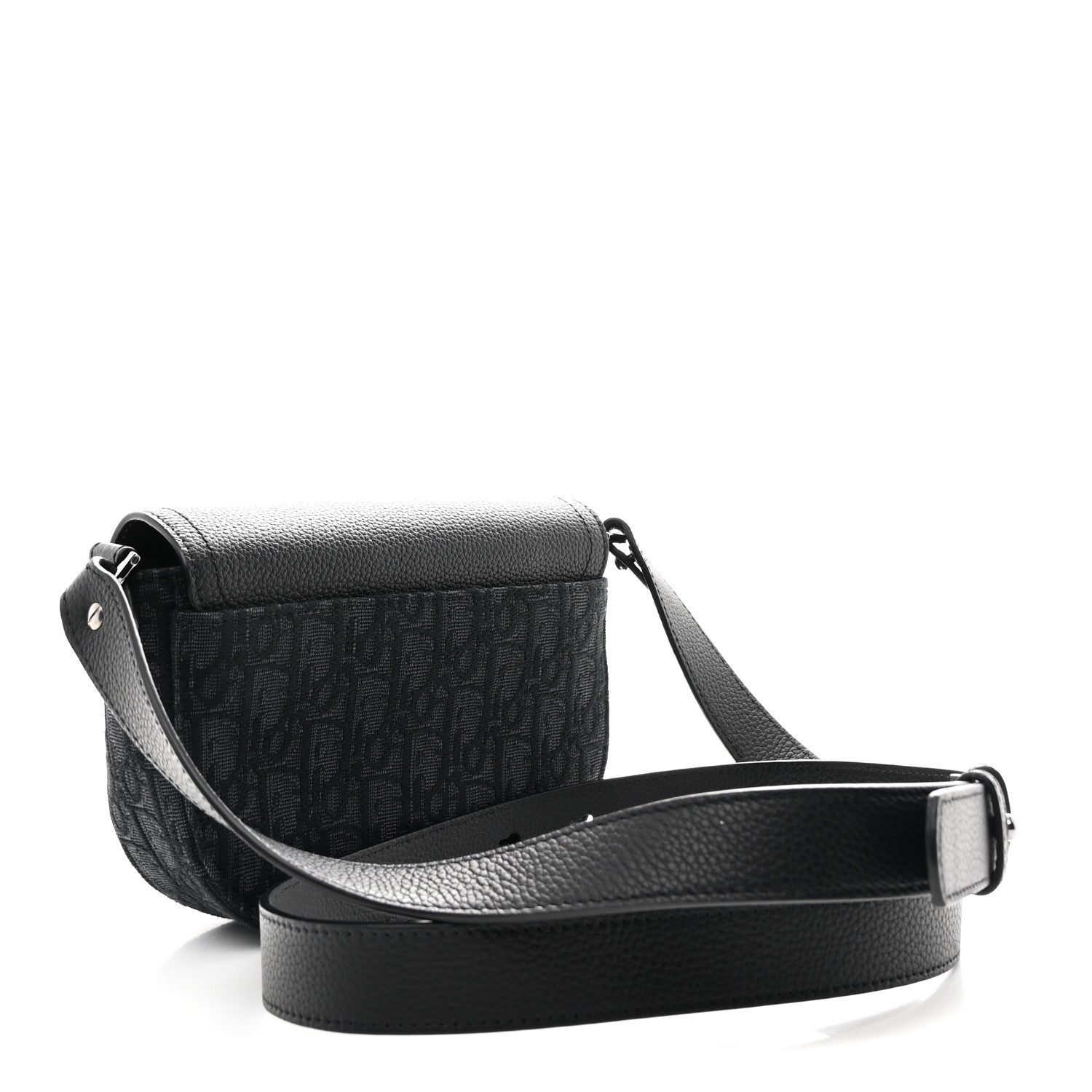 Christian Dior Oblique Jacquard Grained Calfskin Mini Saddle Messenger Bag With Flap Black 3 of 11