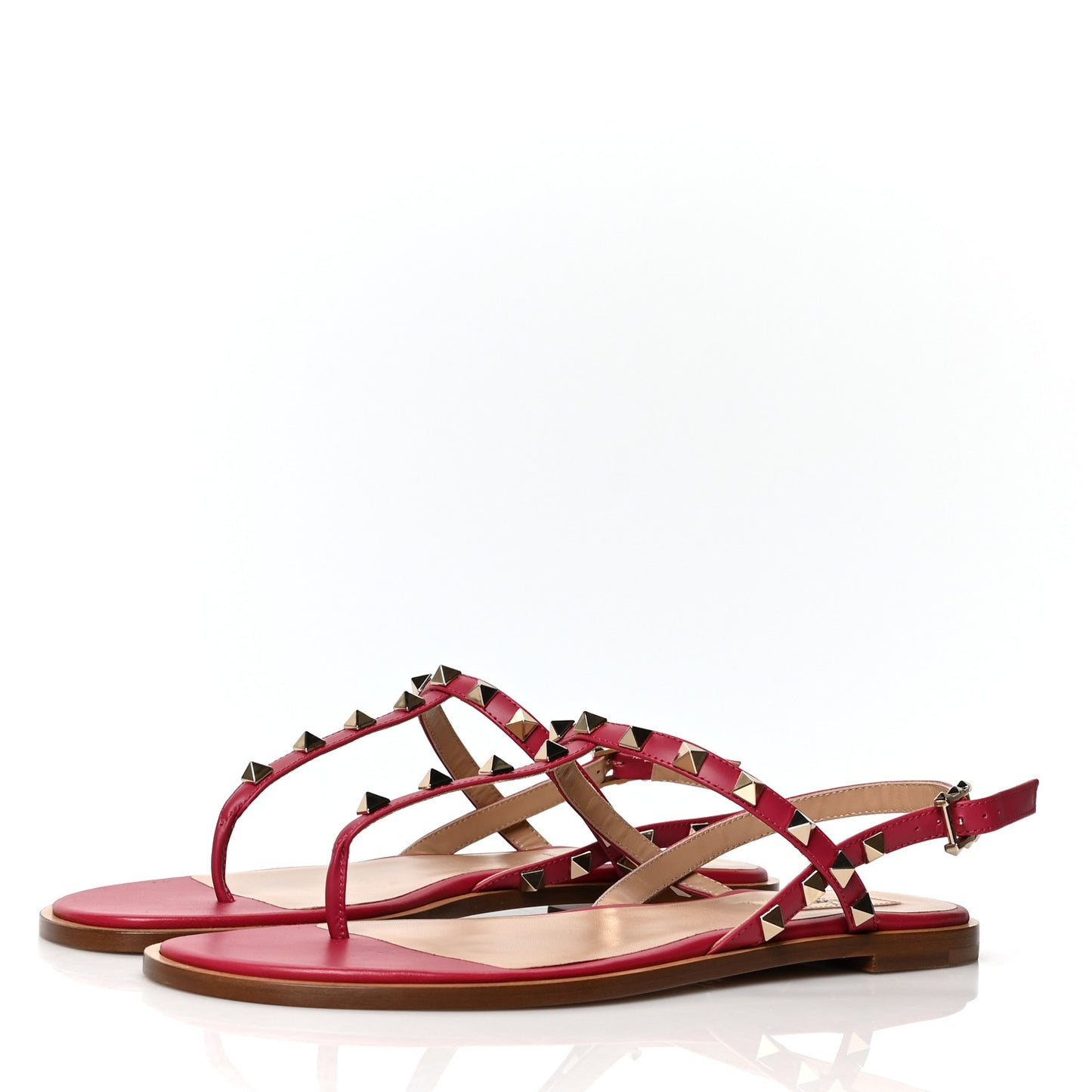 Calfskin Rockstud T-Strap Flat Thong Slingback Sandals 40 Rosso