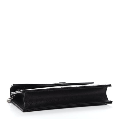 Saint Laurent Grain De Poudre Matelasse Chevron Monogram Envelope Chain Wallet Black 4 of 10