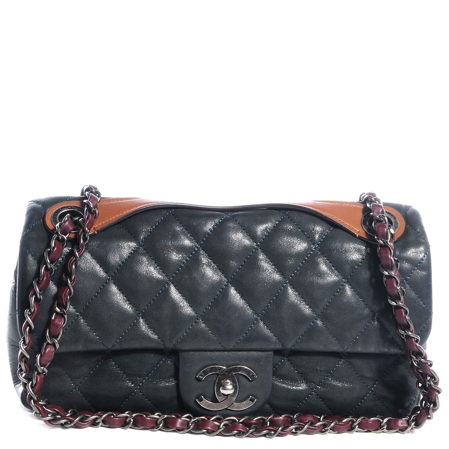 Iridescent Calfskin In The Mix Medium Flap Dark Green