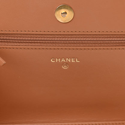 Chanel Caviar Chevron Quilted Boy Wallet On Chain WOC Dark Beige 6 of 12