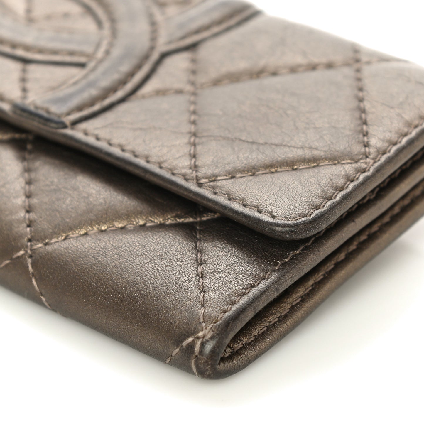 Metallic Calfskin Quilted Cambon Key Holder Case Bronze