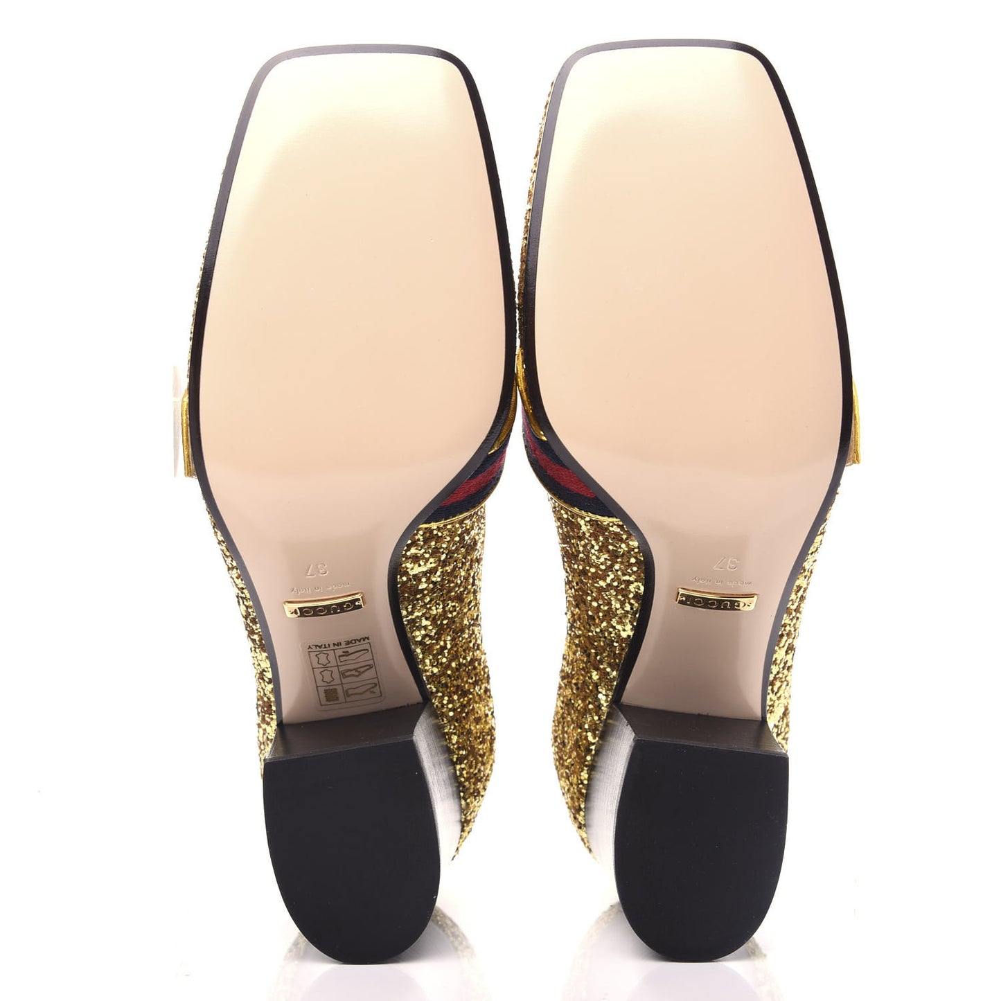 Glitter Nappa Web Peyton 75mm Loafer Pumps 37 Oro Vecchio