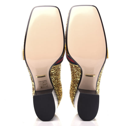 Gucci Glitter Nappa Web Peyton 75mm Loafer Pumps 37 Oro Vecchio 6 of 11
