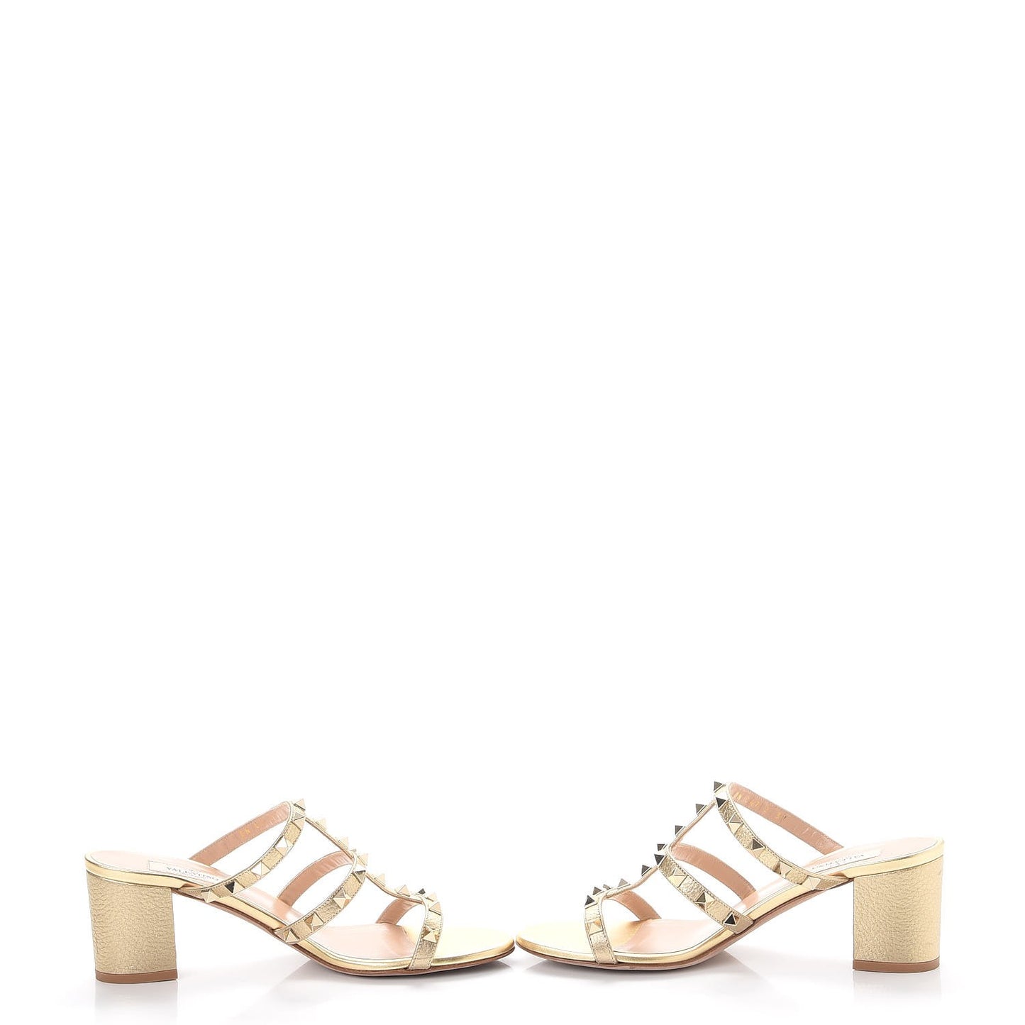 Metallic Pebbled Calfskin Rockstud 60mm Caged Slide Sandals 37 Skin