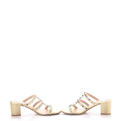 Valentino Garavani Metallic Pebbled Calfskin Rockstud 60mm Caged Slide Sandals 37 Skin 5 of 11